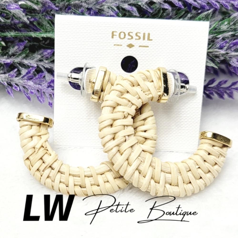 Fossil Tan Raffia Hoop Earrings
